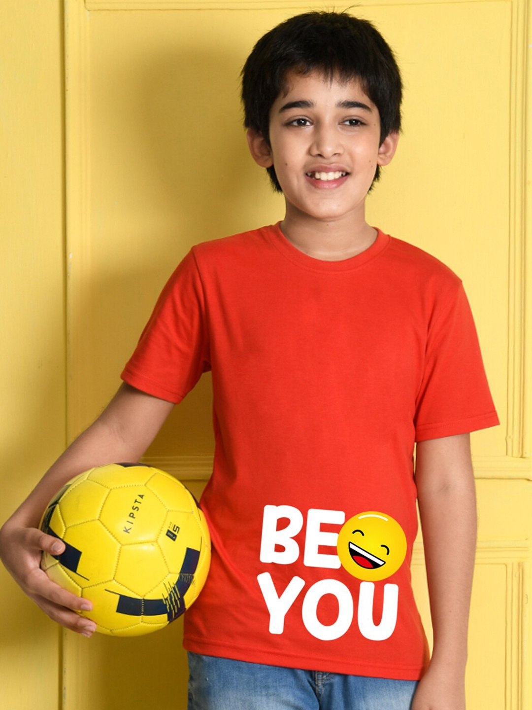 

NUSYL Boys Red Typography Printed Biowashed T-shirt