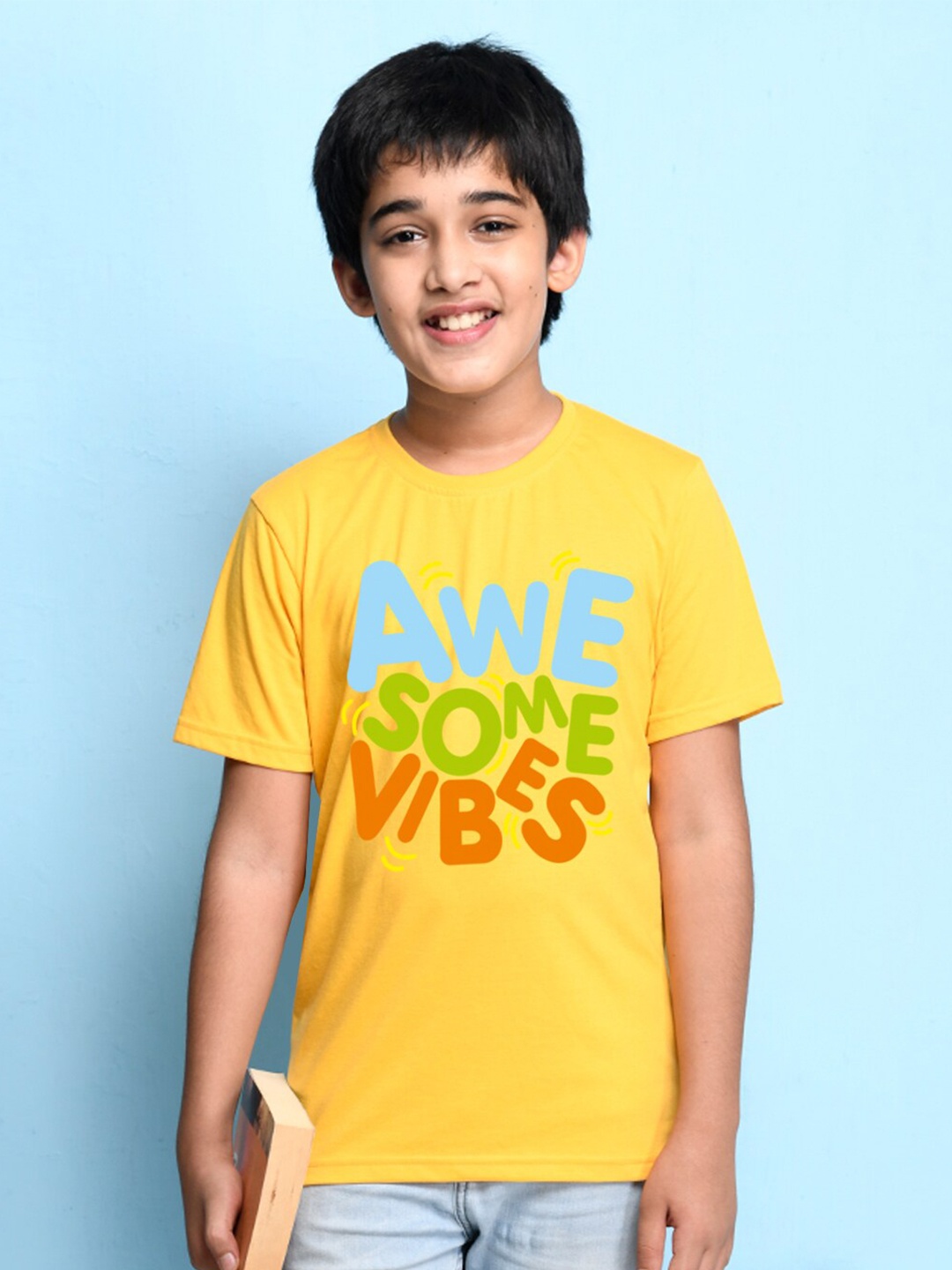 

NUSYL Boys Yellow Typography Printed T-shirt