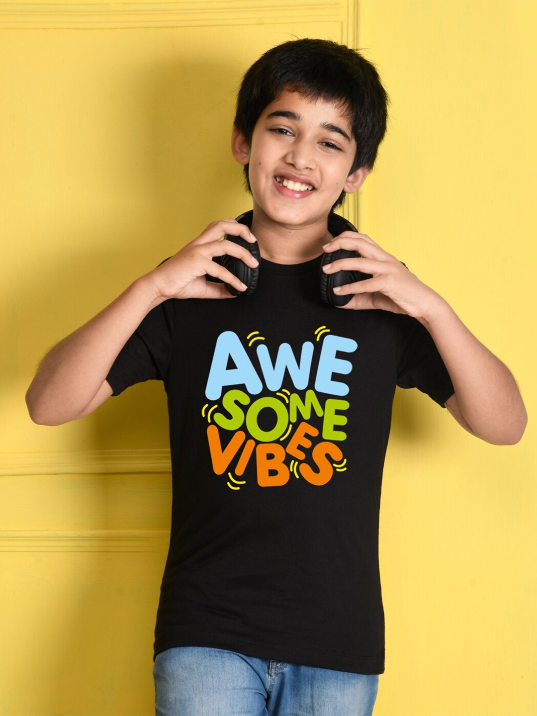 

NUSYL Boys Black Typography Printed T-shirt