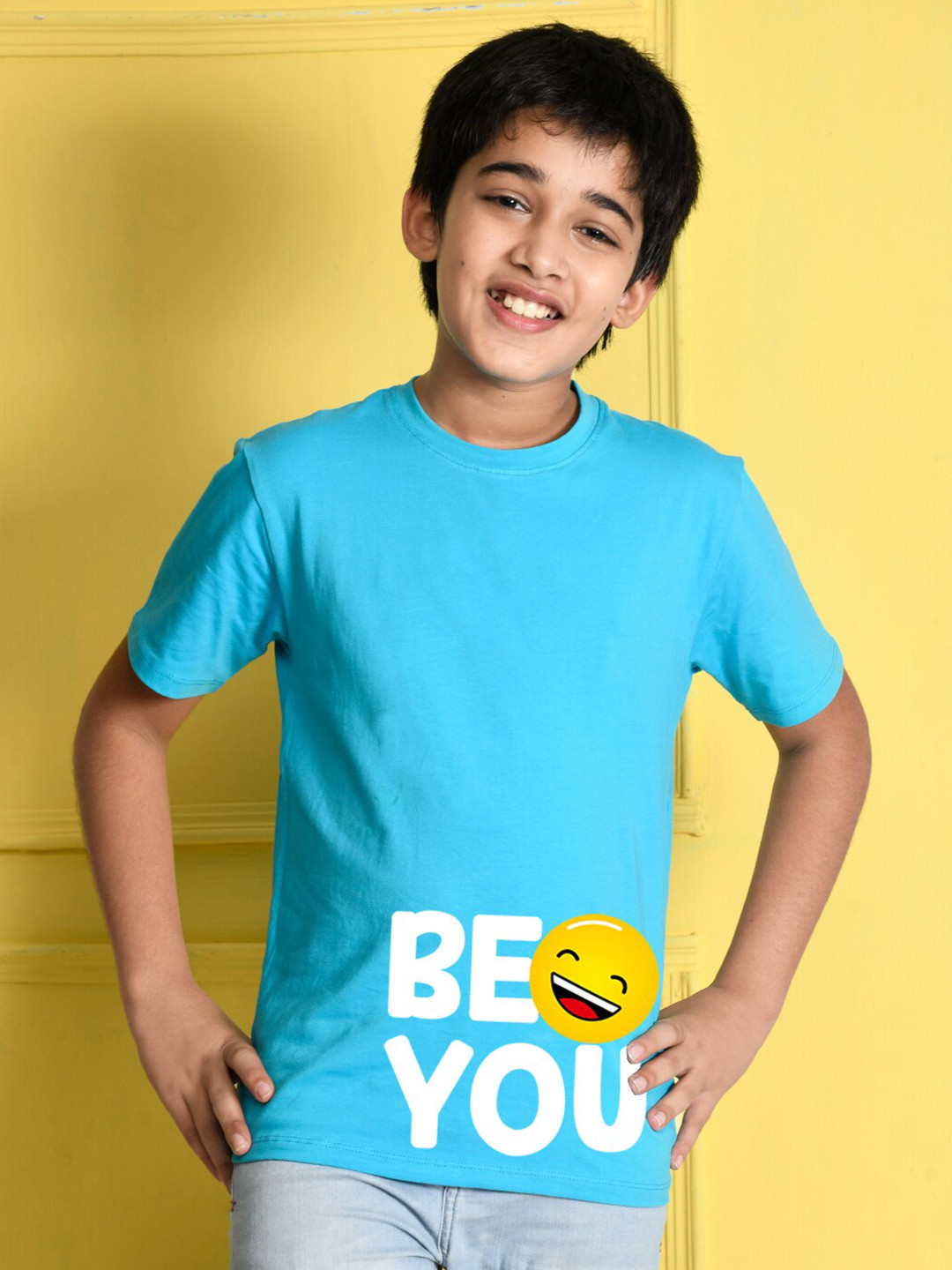 

NUSYL Boys Blue Typography Printed Cotton T-shirt