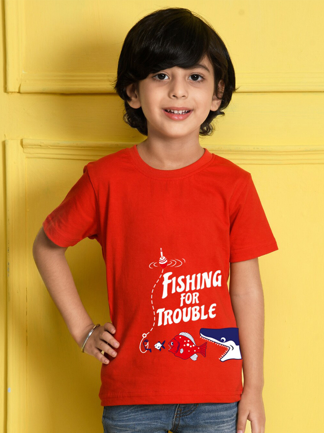 

NUSYL Boys Red Printed Cotton T-shirt