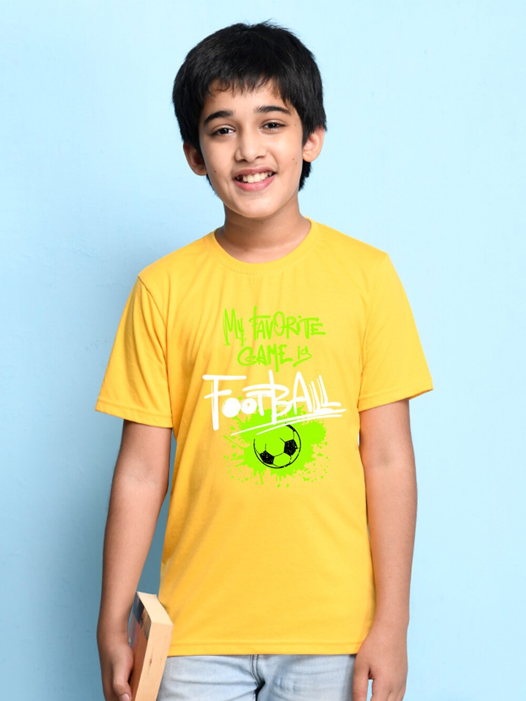 

NUSYL Boys Yellow Printed Biowashed T-shirt