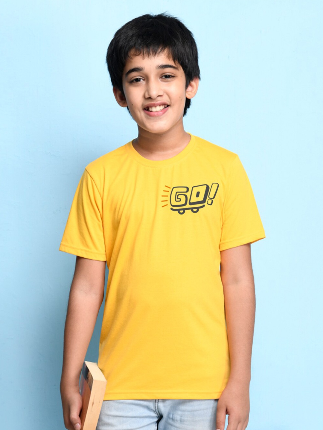 

NUSYL Boys Yellow Typography Printed Bio Washed Cotton T-shirt