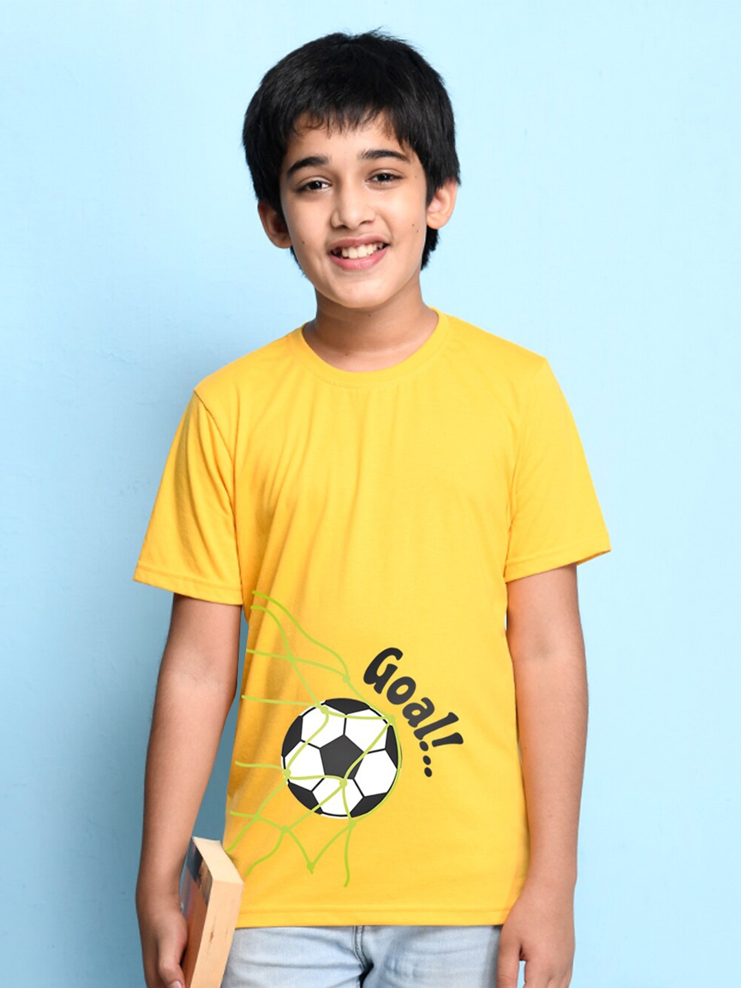 

NUSYL Boys Yellow Printed Biowashed T-shirt