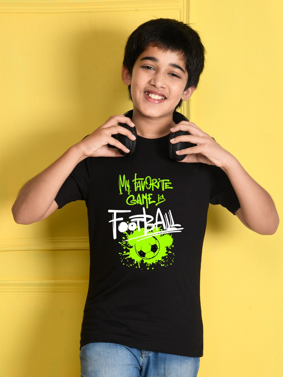 

NUSYL Boys Black Printed Cotton T-shirt