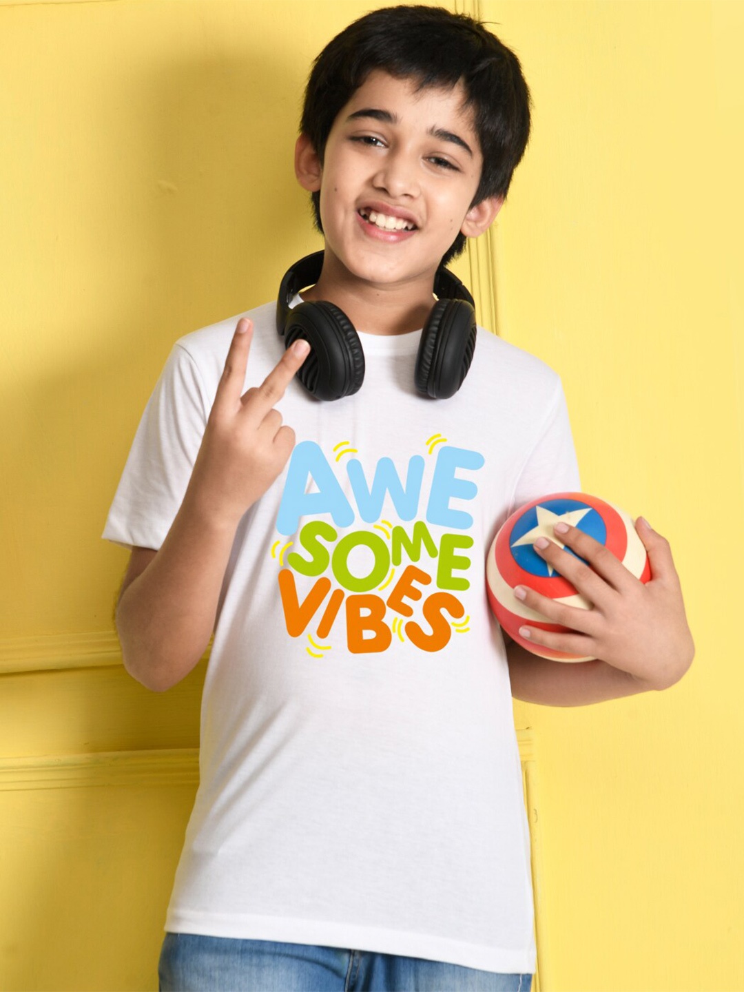 

NUSYL Boys White Typography Printed T-shirt