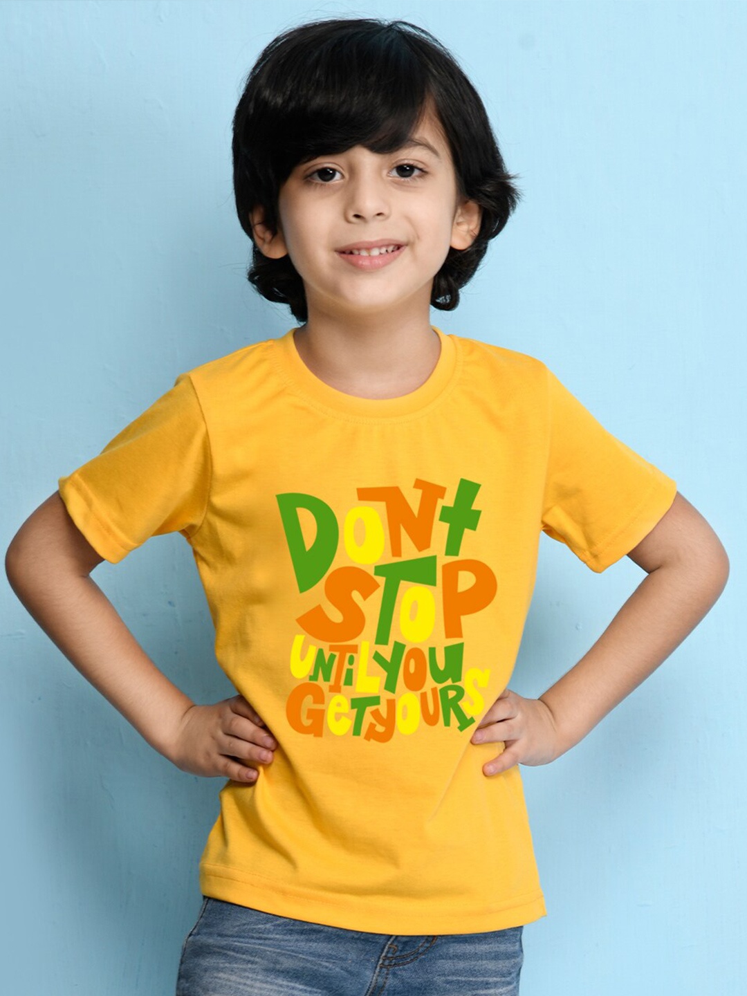 

NUSYL Boys Yellow Typography Printed Bio Washed Cotton T-shirt