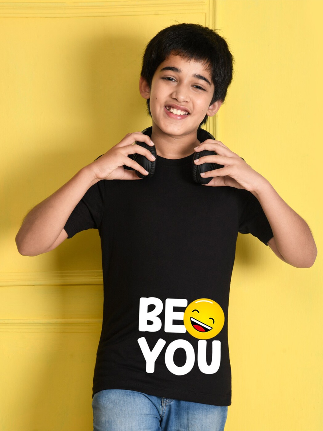 

NUSYL Boys Black Typography Printed T-shirt