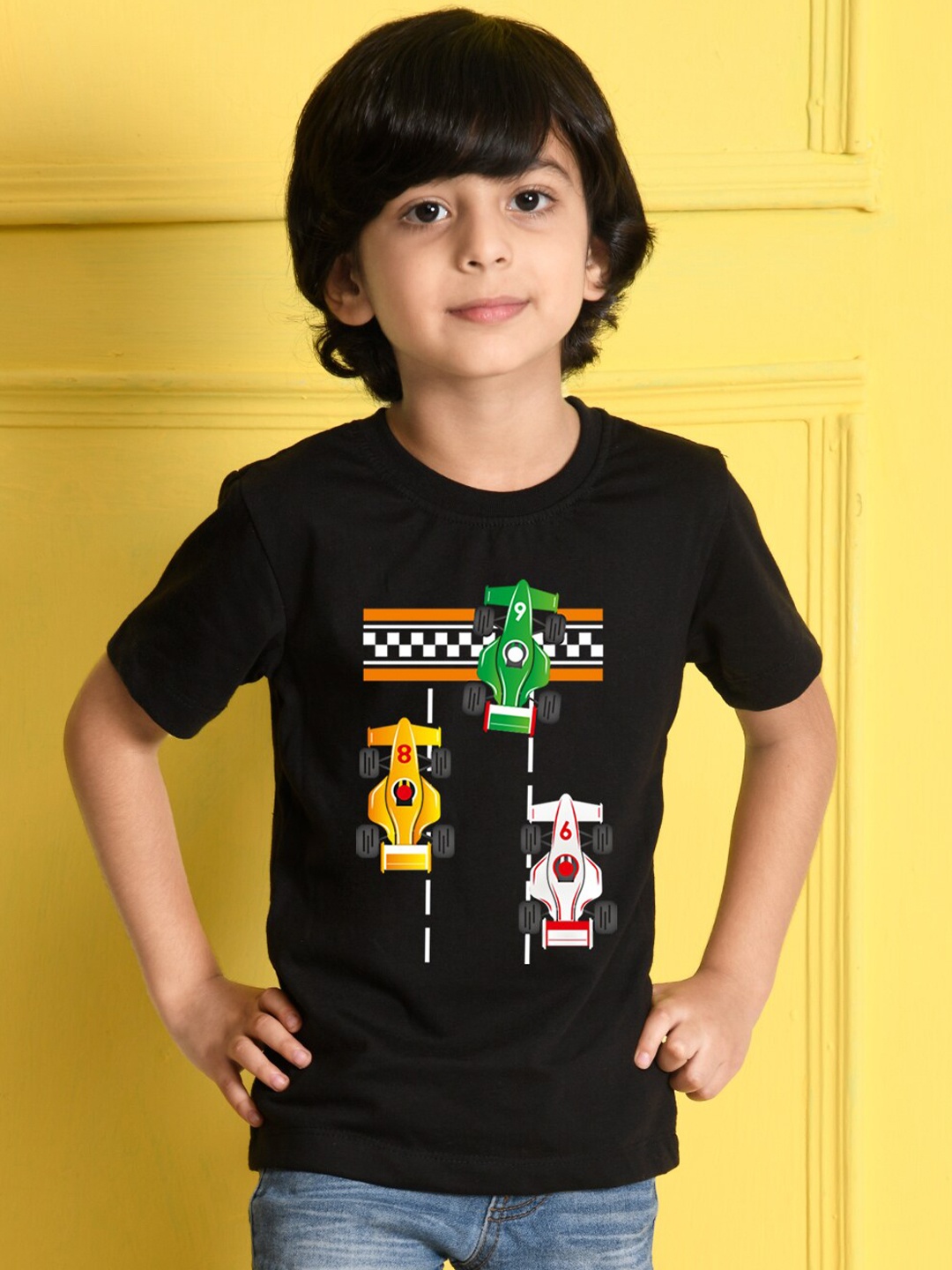 

NUSYL Boys Black Printed Cotton T-shirt