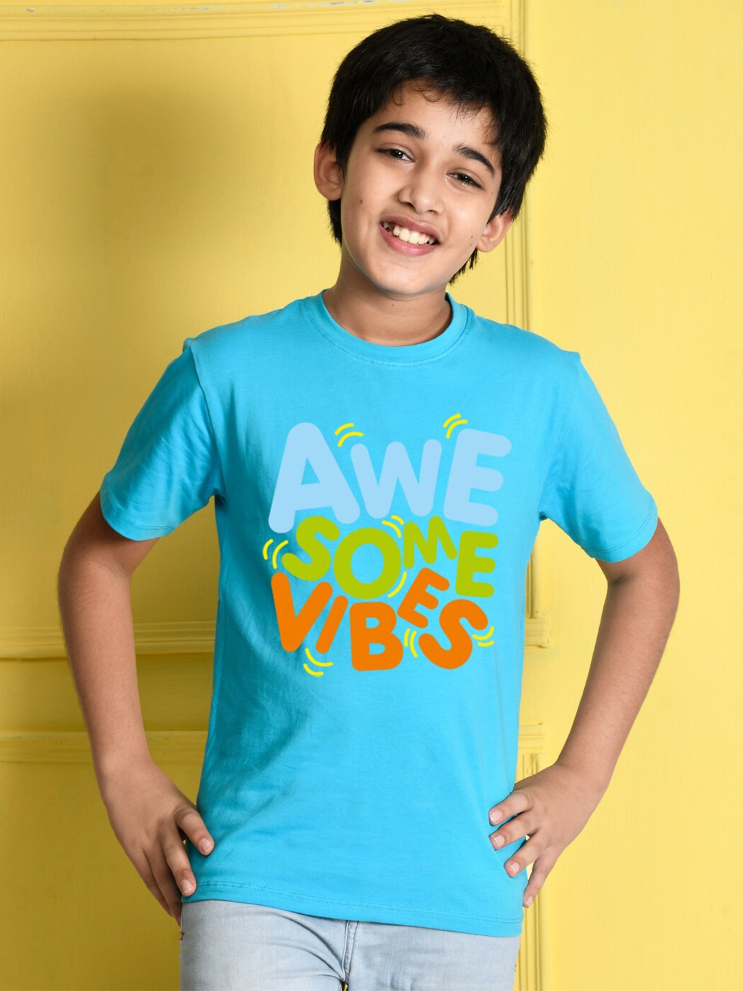 

NUSYL Boys Blue & Orange Typography Printed T-shirt