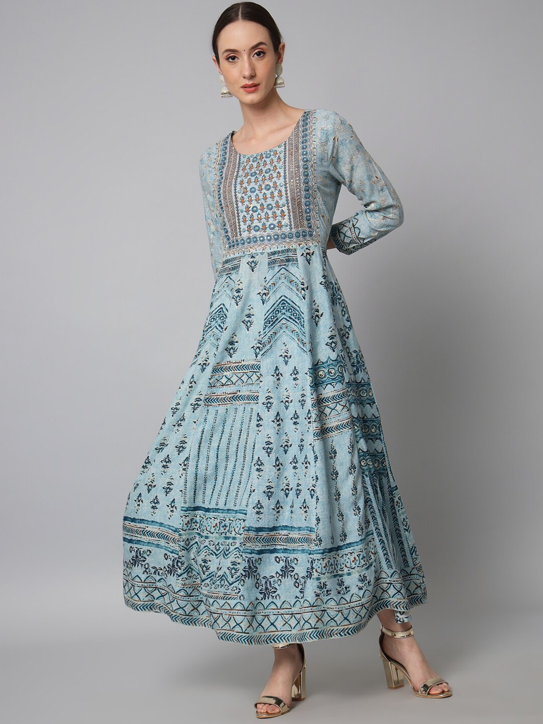 

Nehamta Women Turquoise Blue Ethnic Motifs Maxi Dress