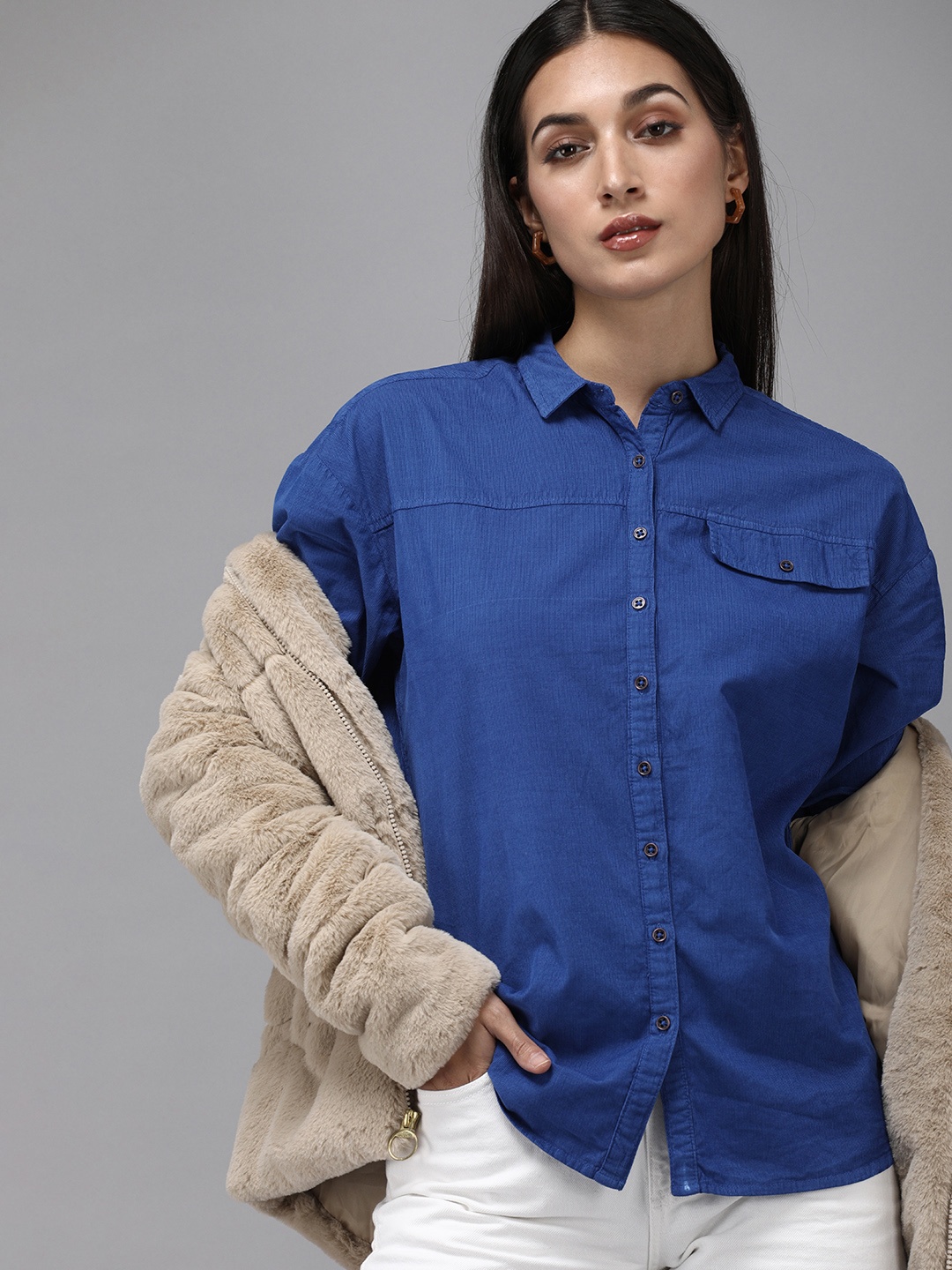 

Roadster Women Blue Classic Cotton Casual Shirt