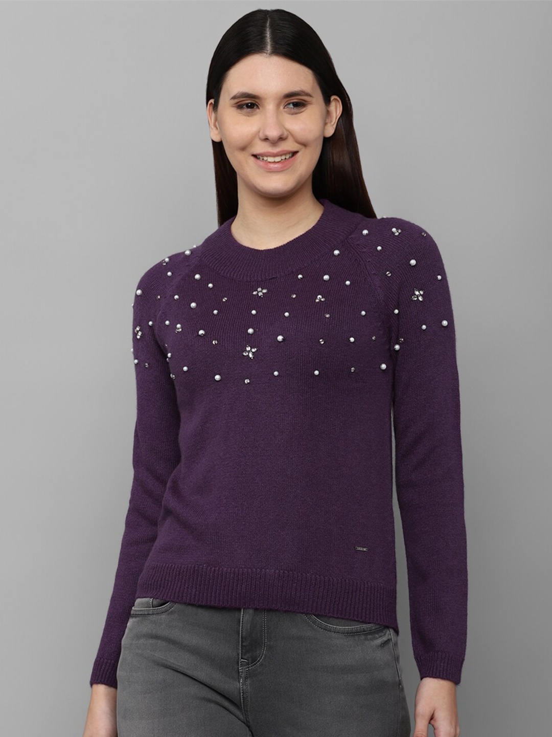 

Allen Solly Woman Purple Embroidered Pullover