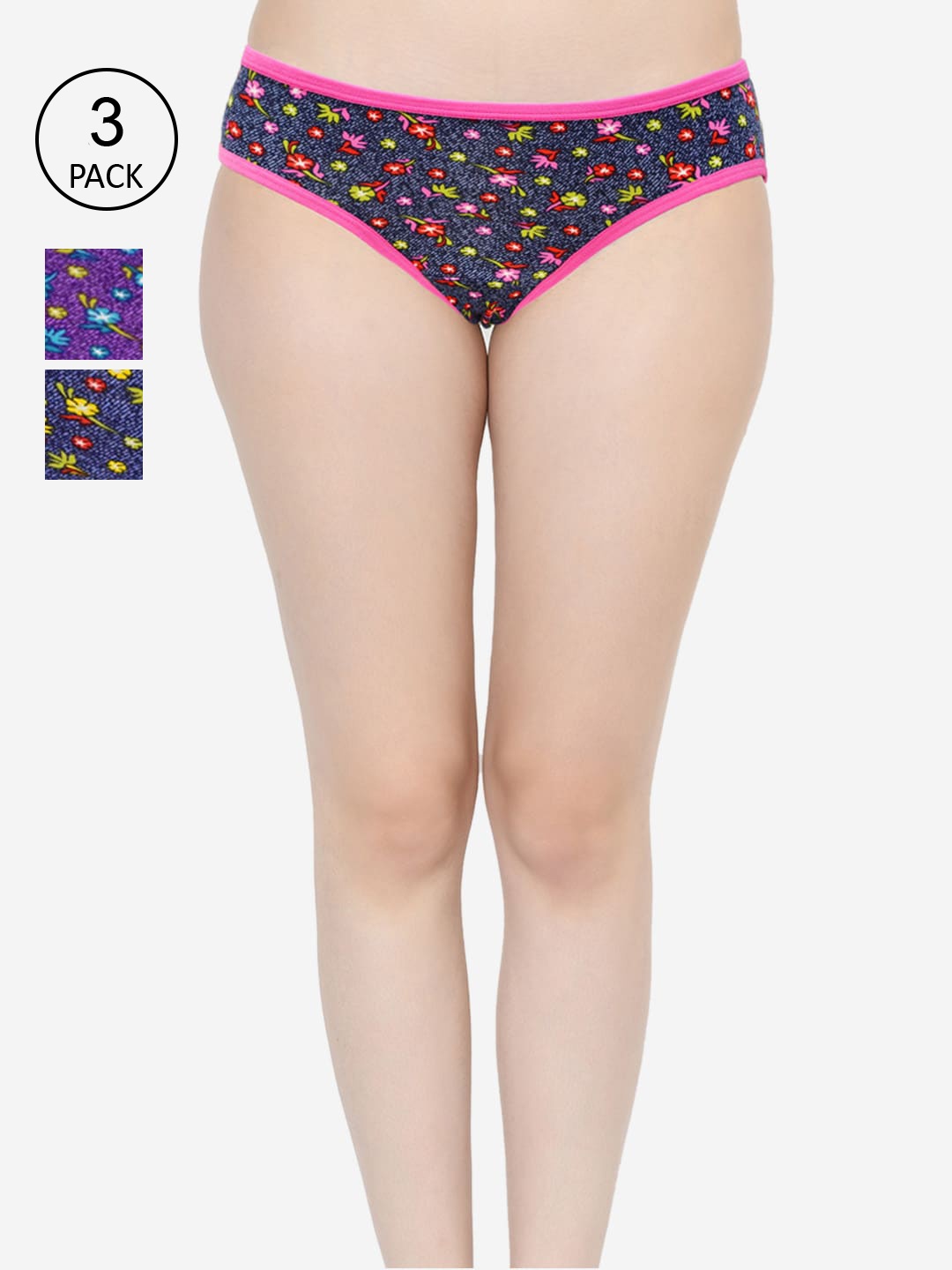 

GROVERSONS Paris Beauty Women Pack Of 3 Assorted Cotton Hipster Briefs PANTY-BO-3400DC