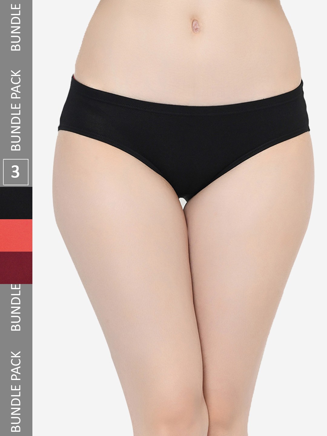 

GROVERSONS Paris Beauty Women Pack Of 3 Solid Assorted Hipster Cotton Briefs BI-7237, Black