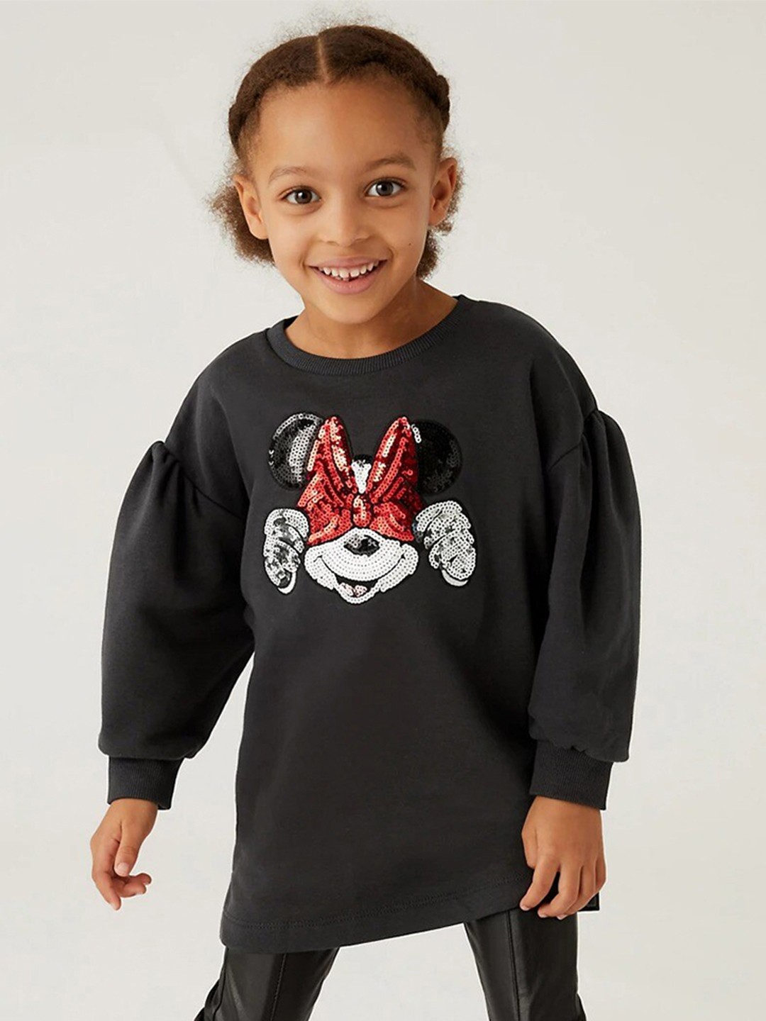 

Marks & Spencer Girls Black & Maroon Mickey & Donald Embellished A-Line Dress