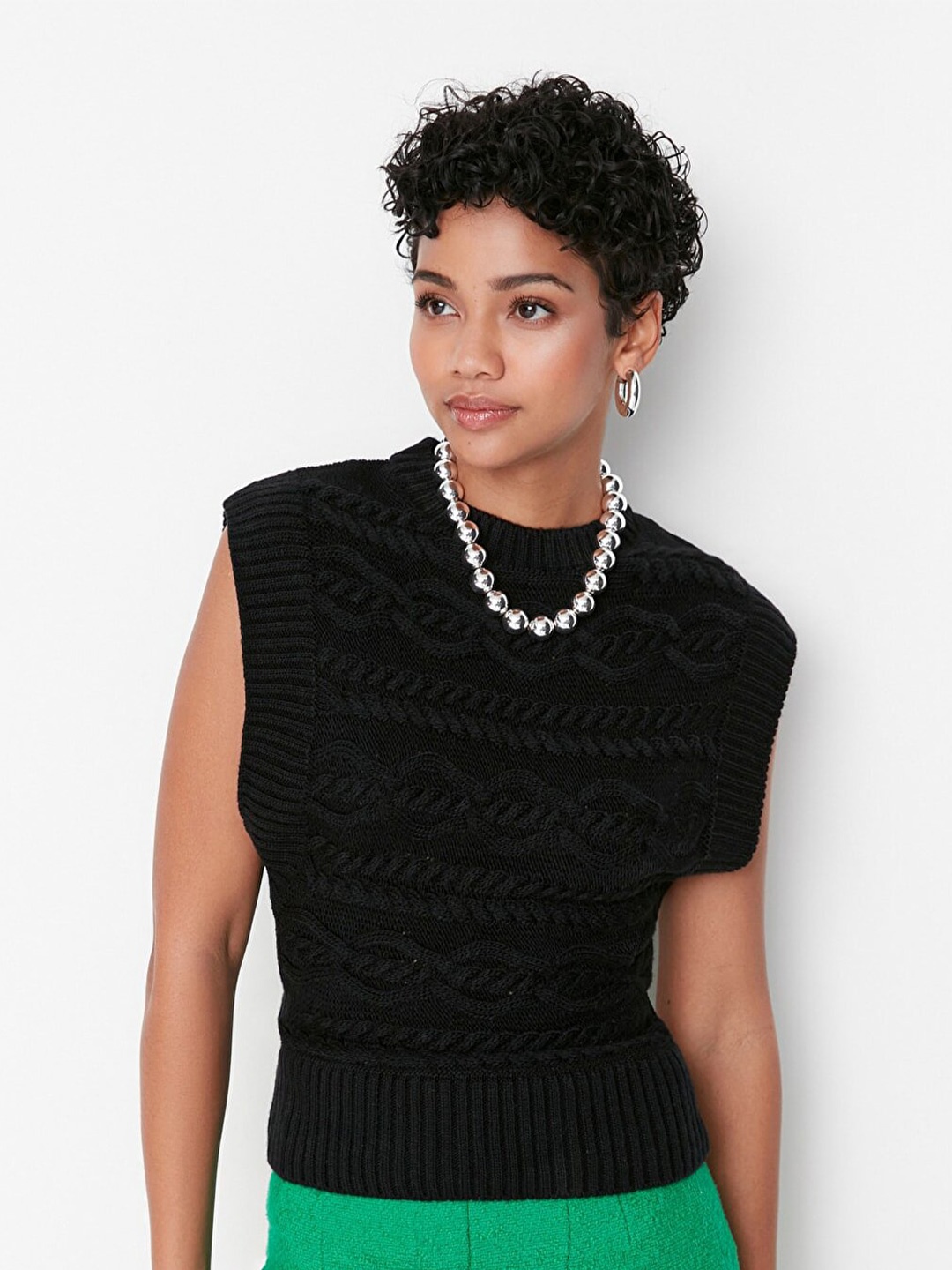 

Trendyol Women Black Cable Knit Sweater Vest