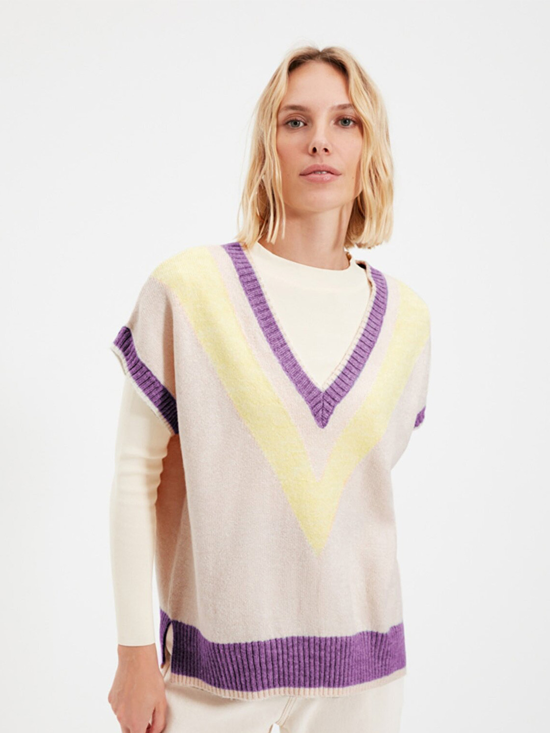 

Trendyol Women Beige & Purple Pullover