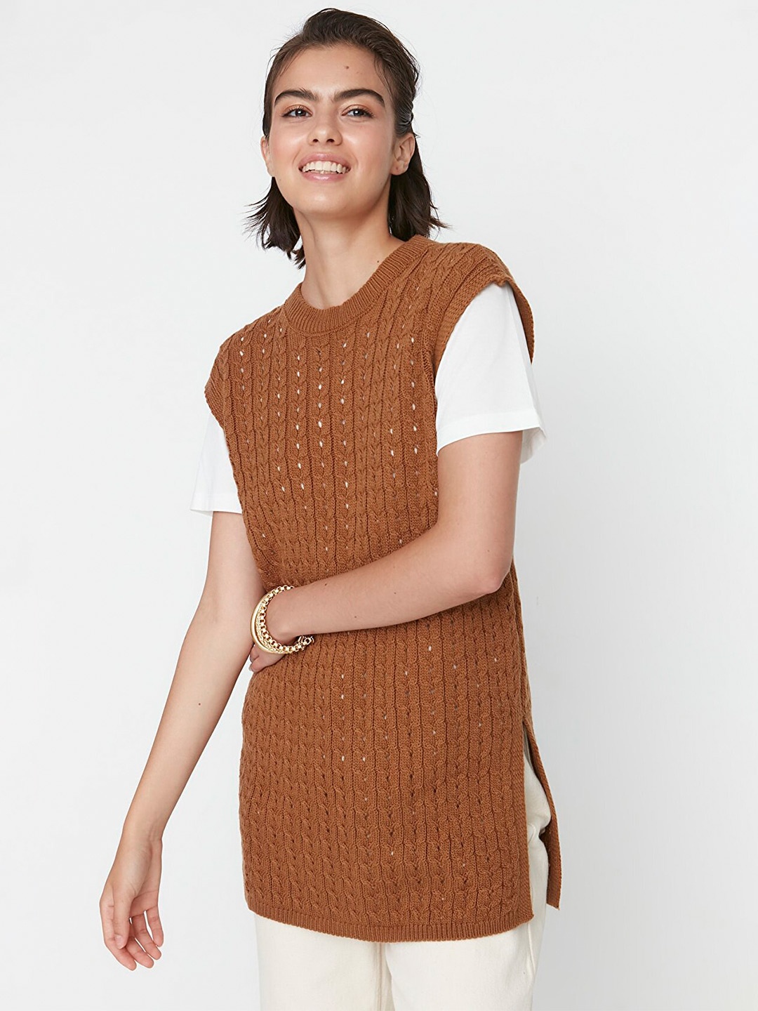 

Trendyol Women Brown Longline Sweater Vest