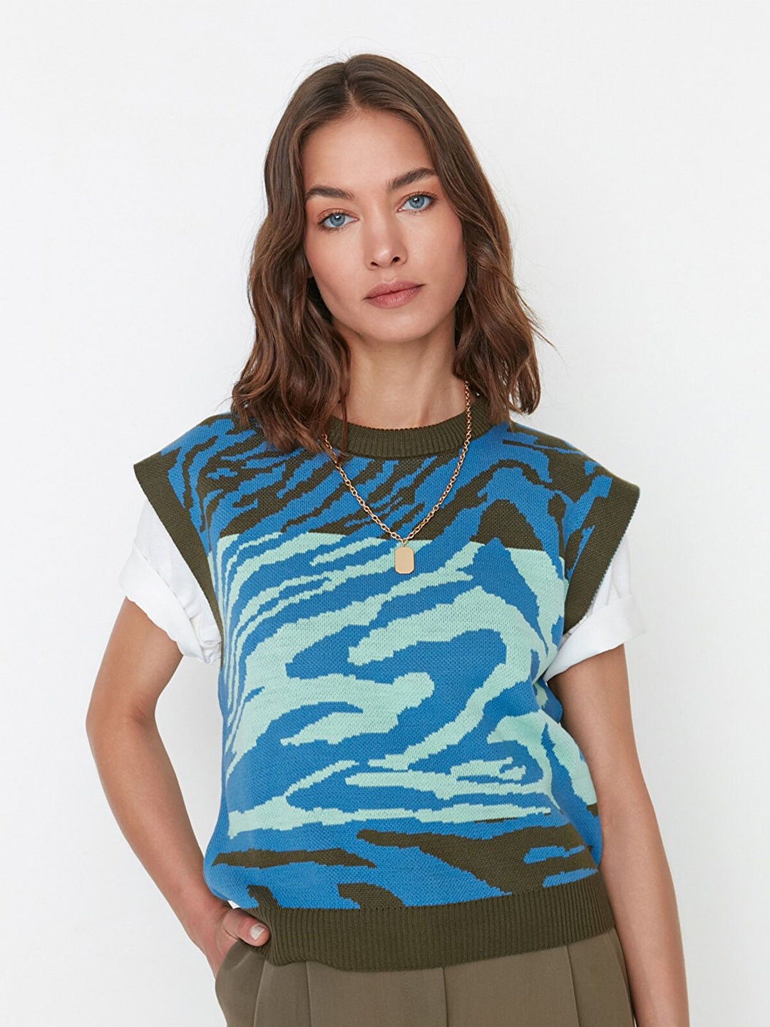 

Trendyol Women Green & Blue Sweater Vest