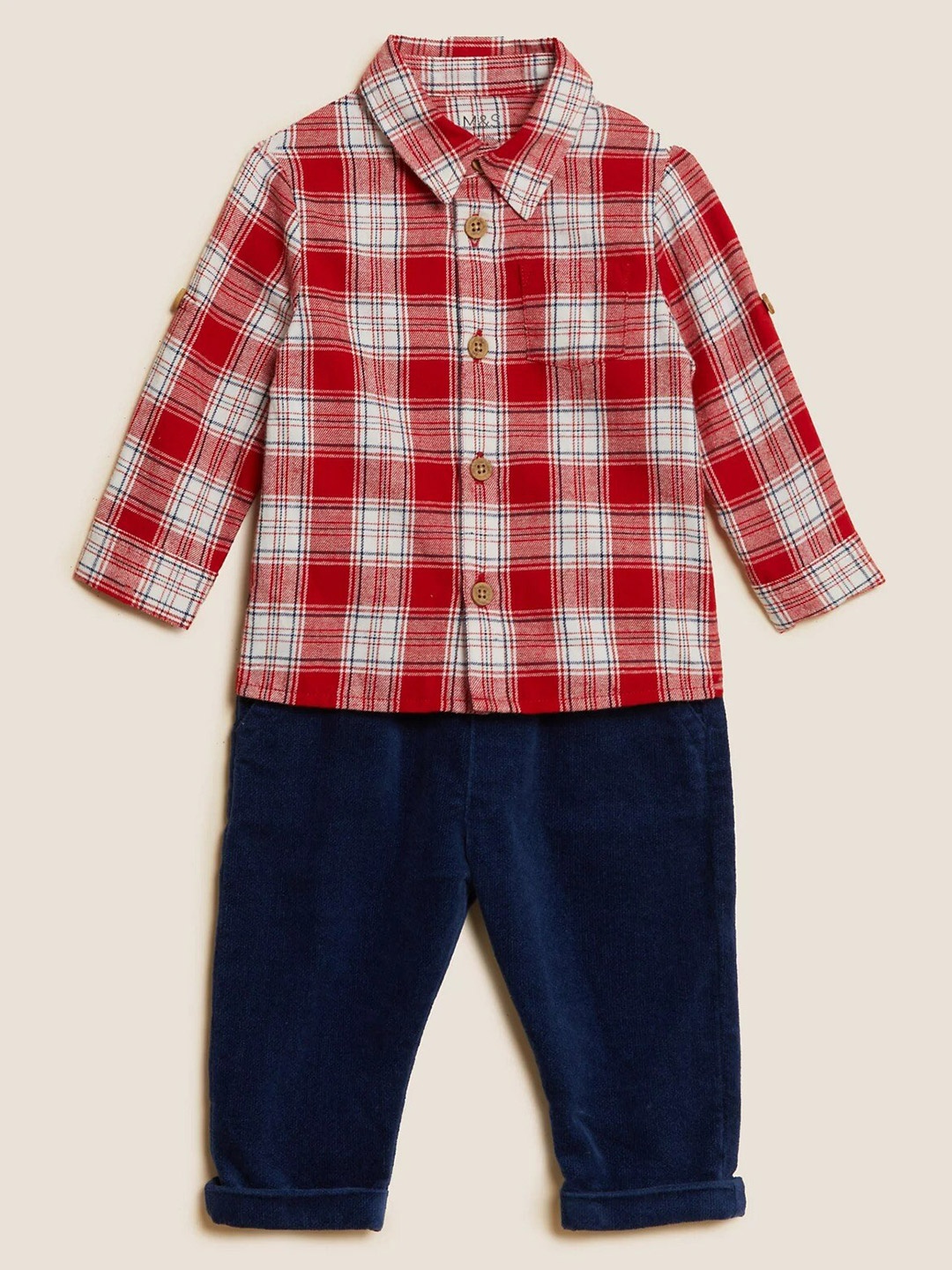 

Marks & Spencer Infant Boys Red & White Checked Shirt with Trouser Set