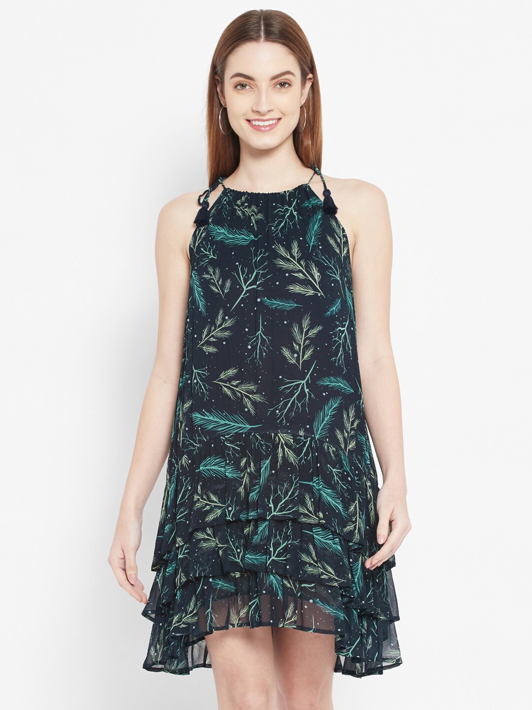 

VALBONE Women Black & Green A-Line Dress