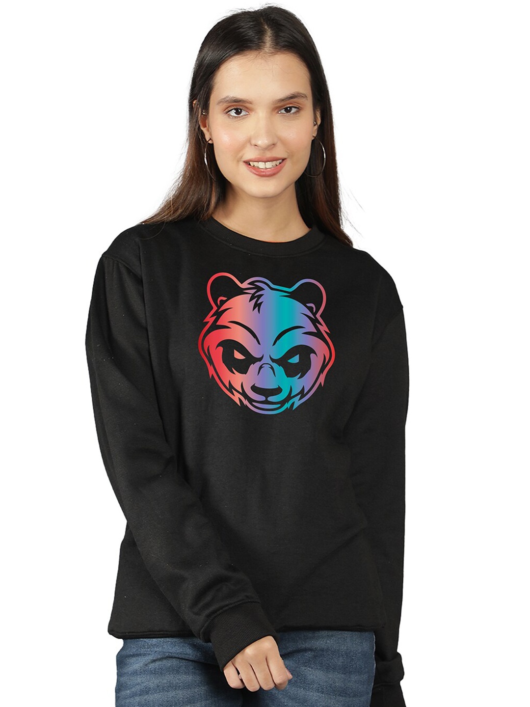 

Mad Over Print Women Black Printed Sweatshirt