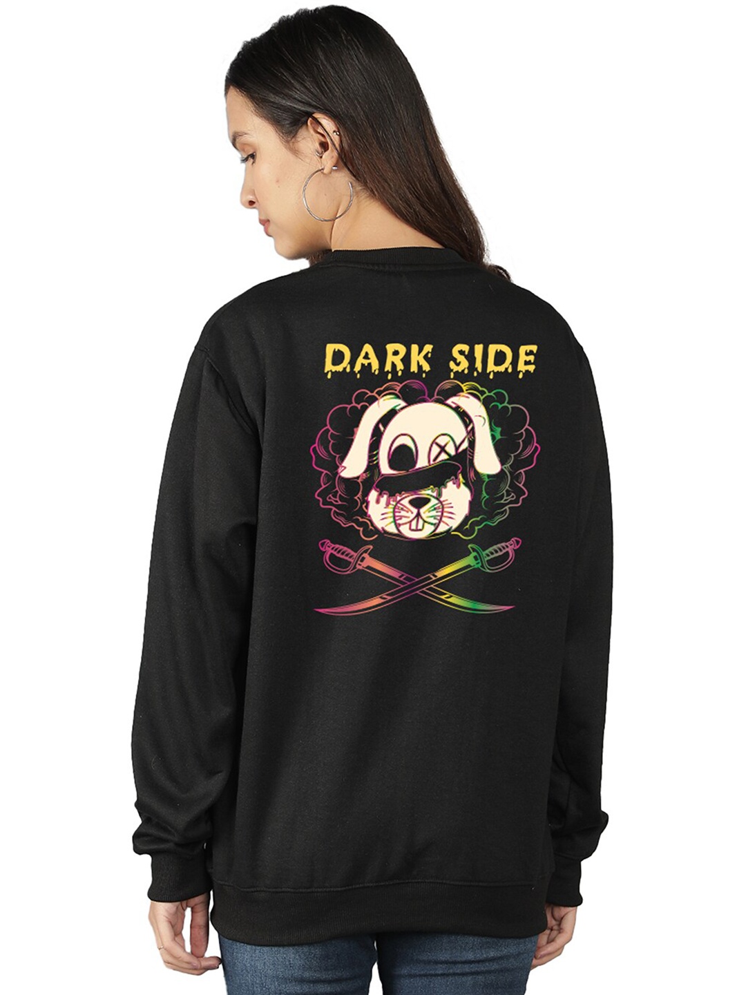 

Mad Over Print Women Black Printed Sweatshirt