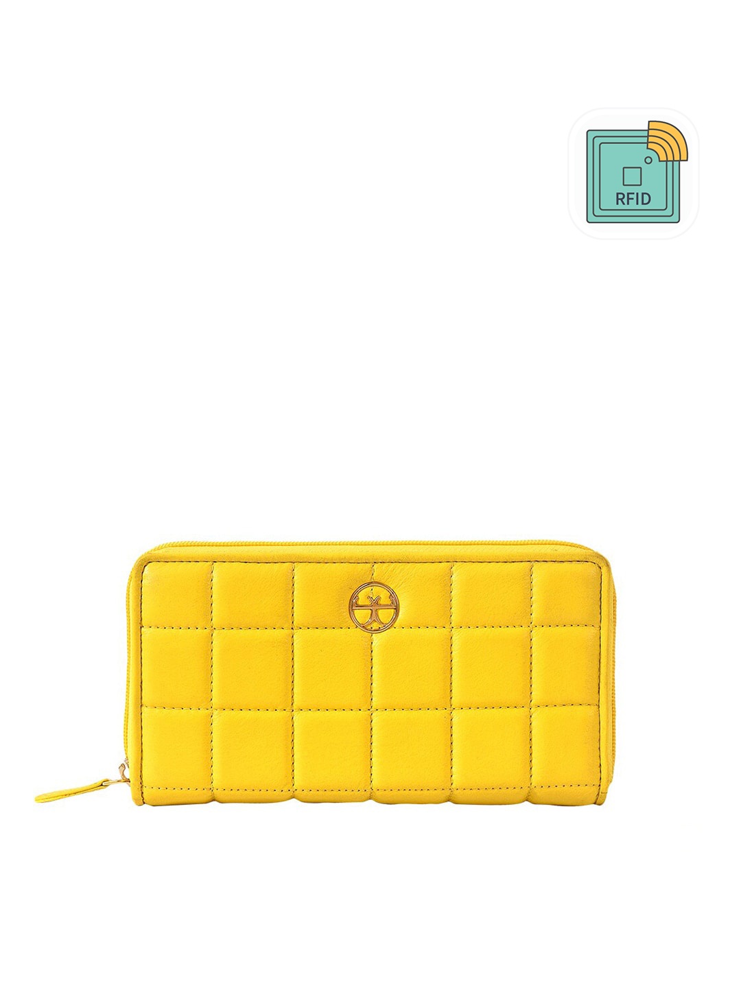 

Eske Women Yellow Quilted Leather Zip Around Wallet