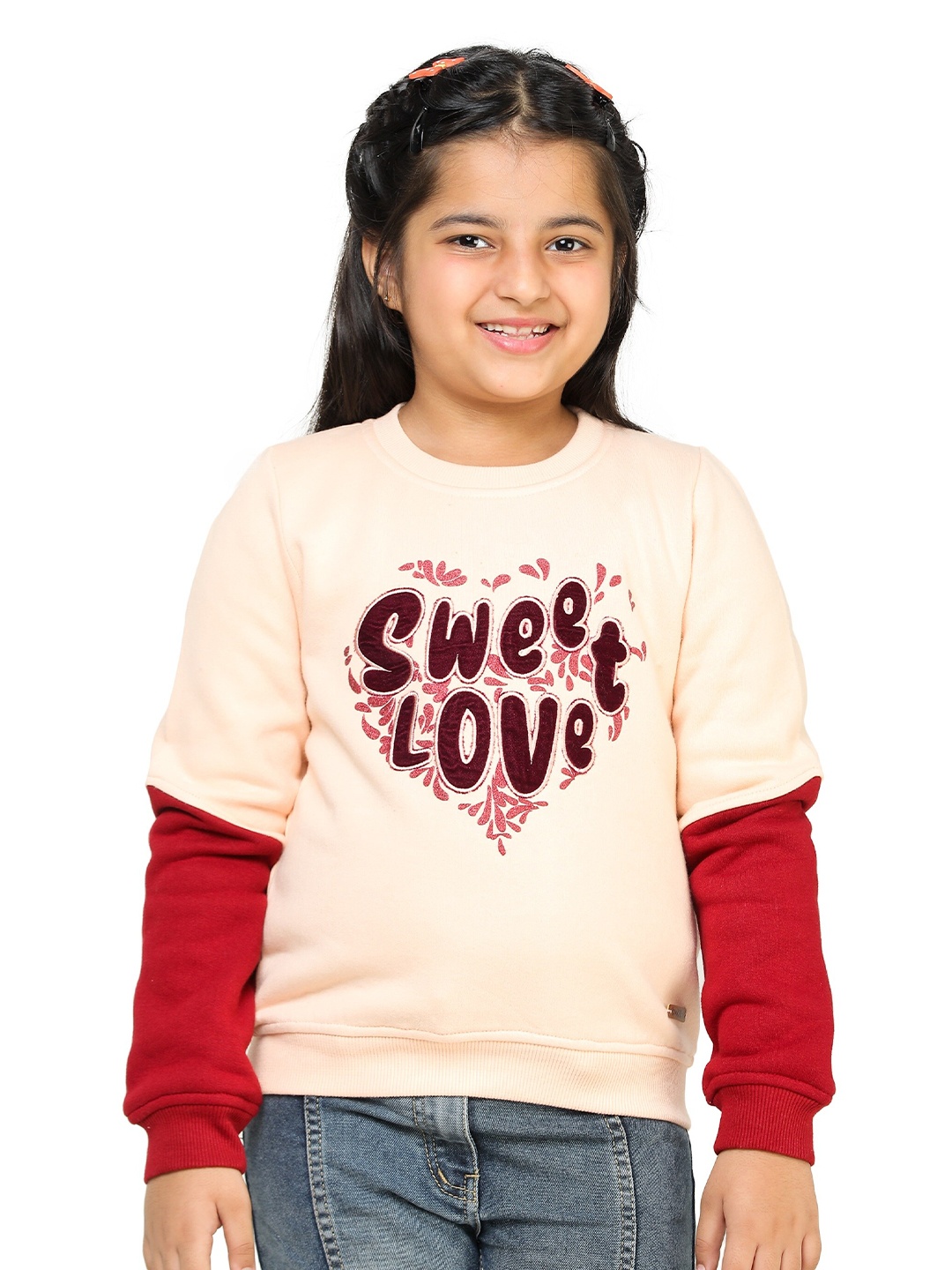 

toothless Girls Peach-Coloured Printed Sweatshirt