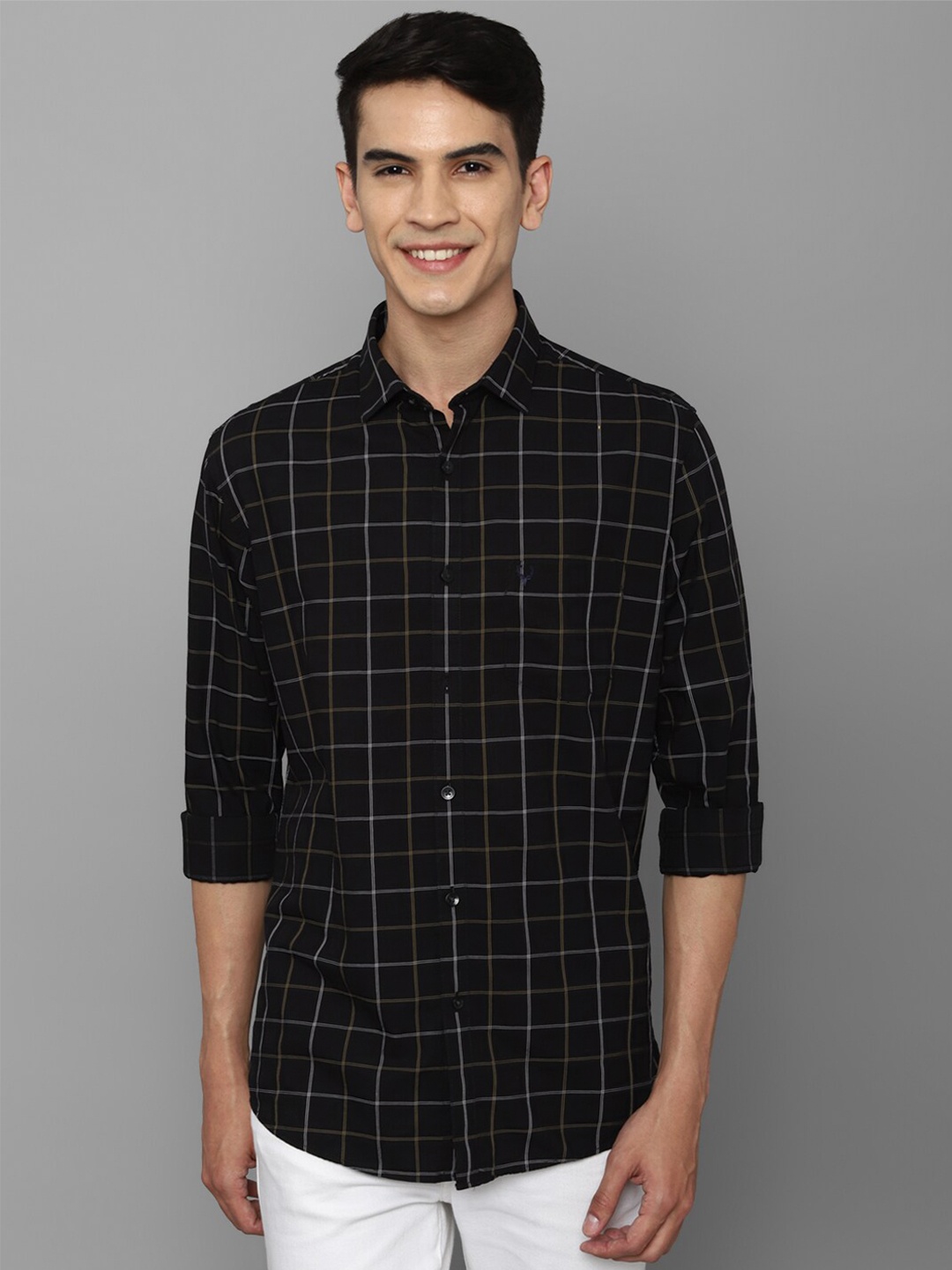 

Allen Solly Men Black Slim Fit Windowpane Checks Checked Cotton Casual Shirt