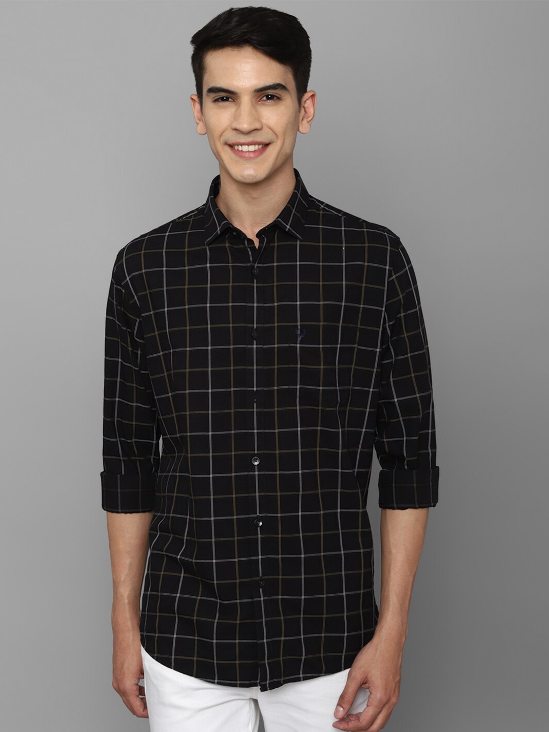 

Allen Solly Men Black Slim Fit Windowpane Checks Checked Cotton Casual Shirt