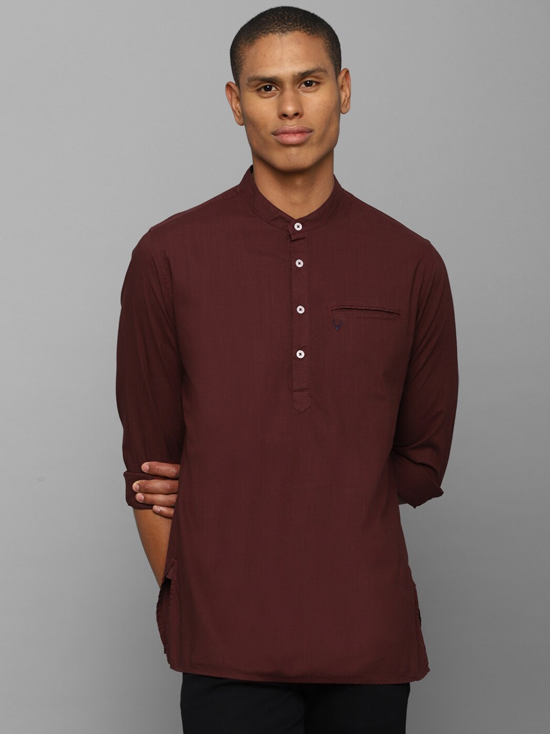 

Allen Solly Men Maroon Slim Fit Casual Pure Cotton Kurta Shirt