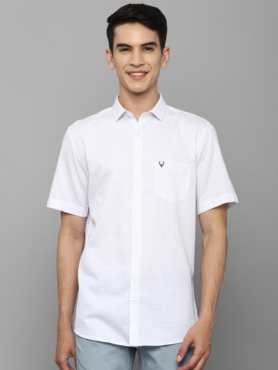 

Allen Solly Men White Slim Fit Grid Tattersall Checked Casual Cotton Shirt