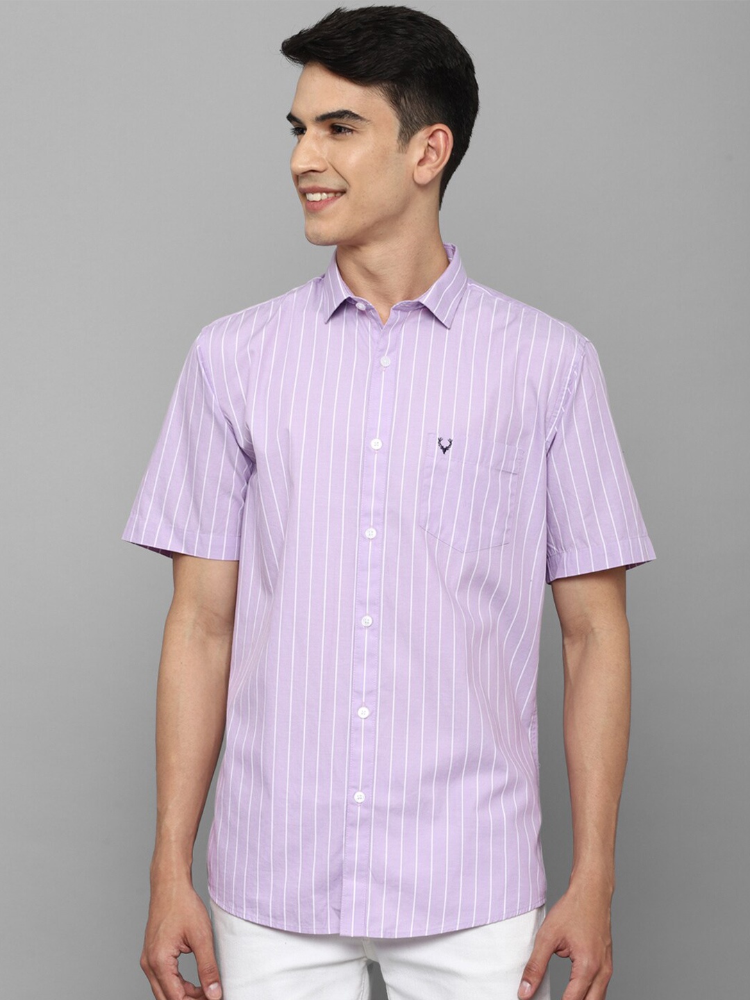 

Allen Solly Men Purple Slim Fit Striped Pure Cotton Casual Shirt