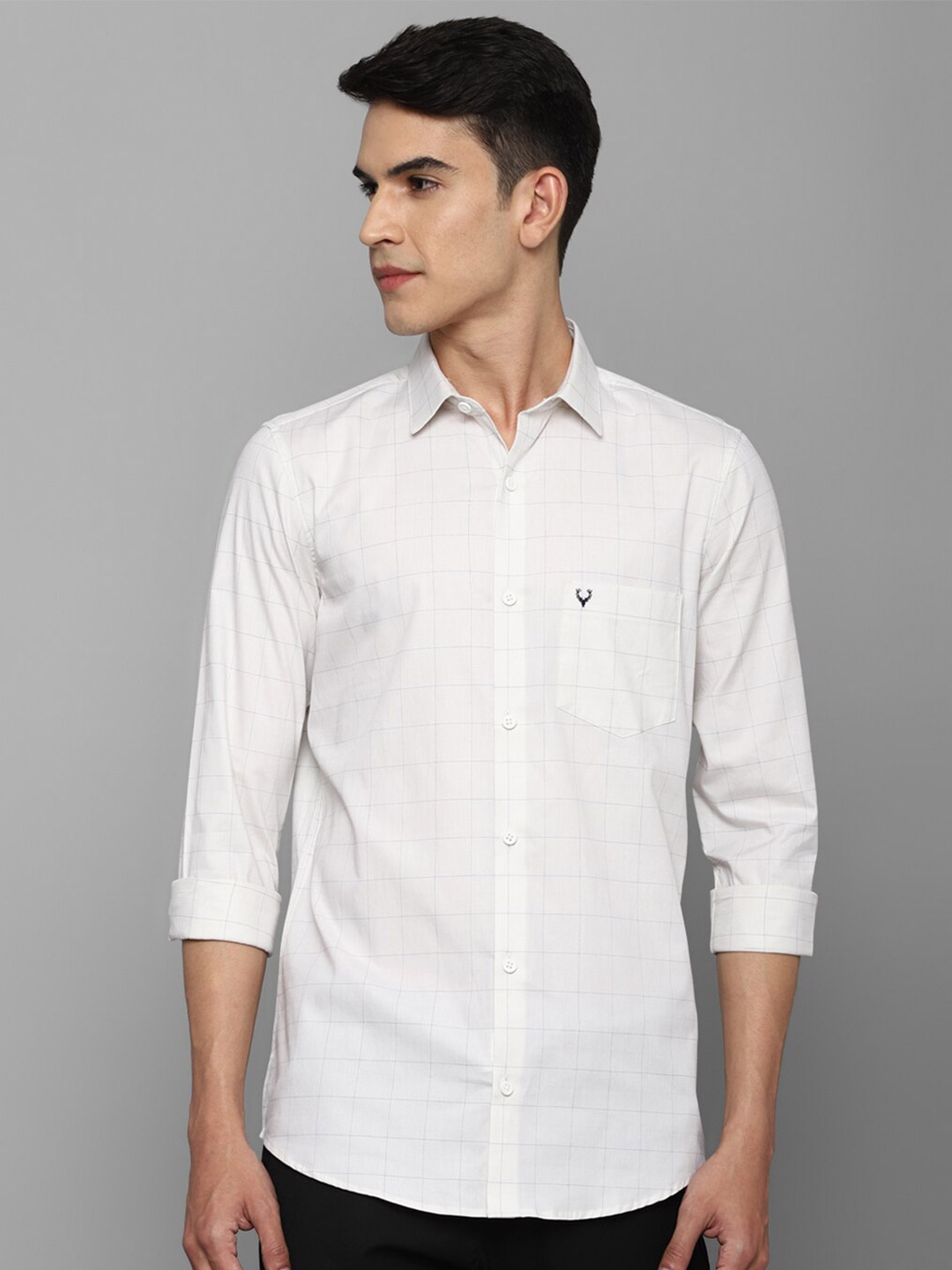 

Allen Solly Men White Slim Fit Grid Tattersall Checks Checked Formal Shirt