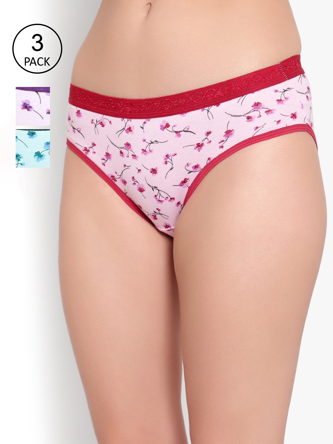 

Bruchi CLUB Women Pack Of 3 Printed Pure Cotton Bikini Briefs, Red