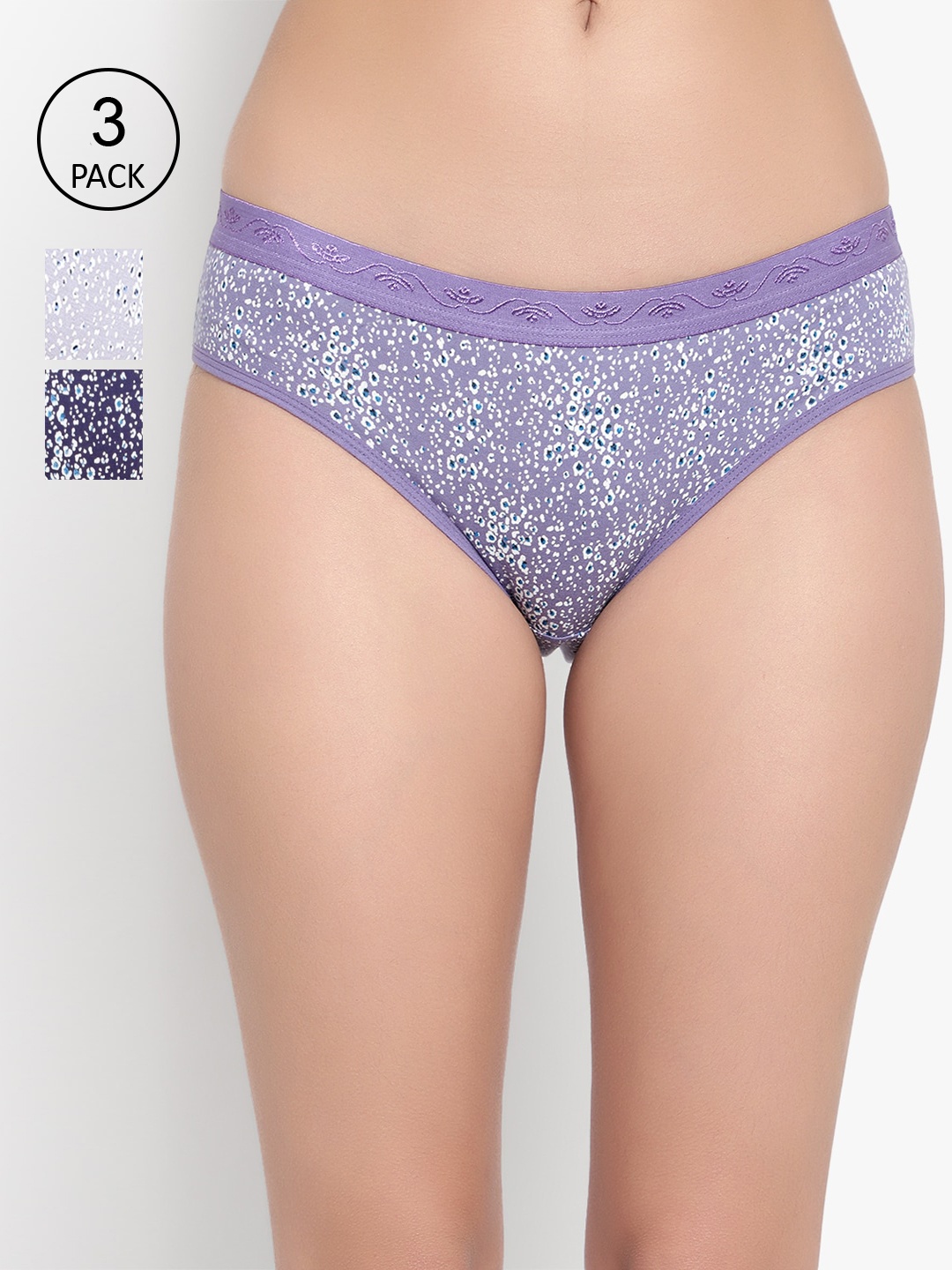 

Bruchi CLUB Women Pack Of 3 Printed Pure Cotton Bikini Briefs, Purple