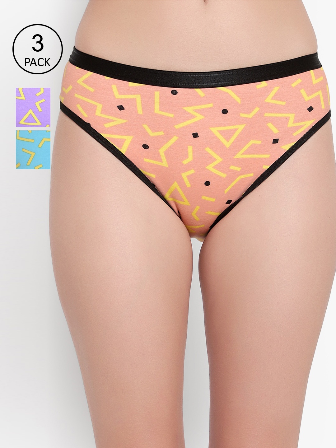 

Bruchi CLUB Women Pack Of 3 Printed Pure Cotton Bikini Briefs, Peach