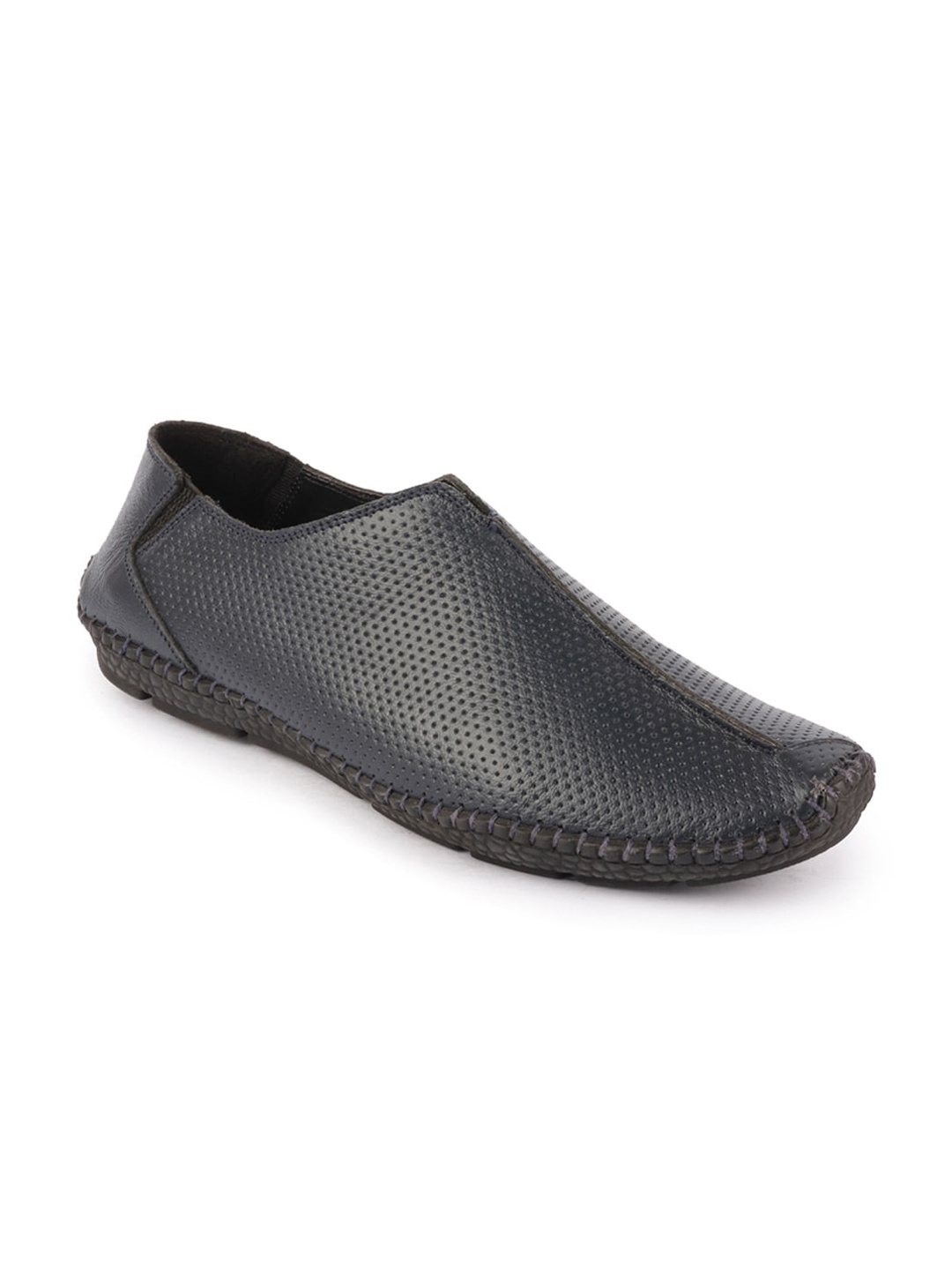 

FAUSTO Men Navy Blue Textured Leather Slip-On Sneakers