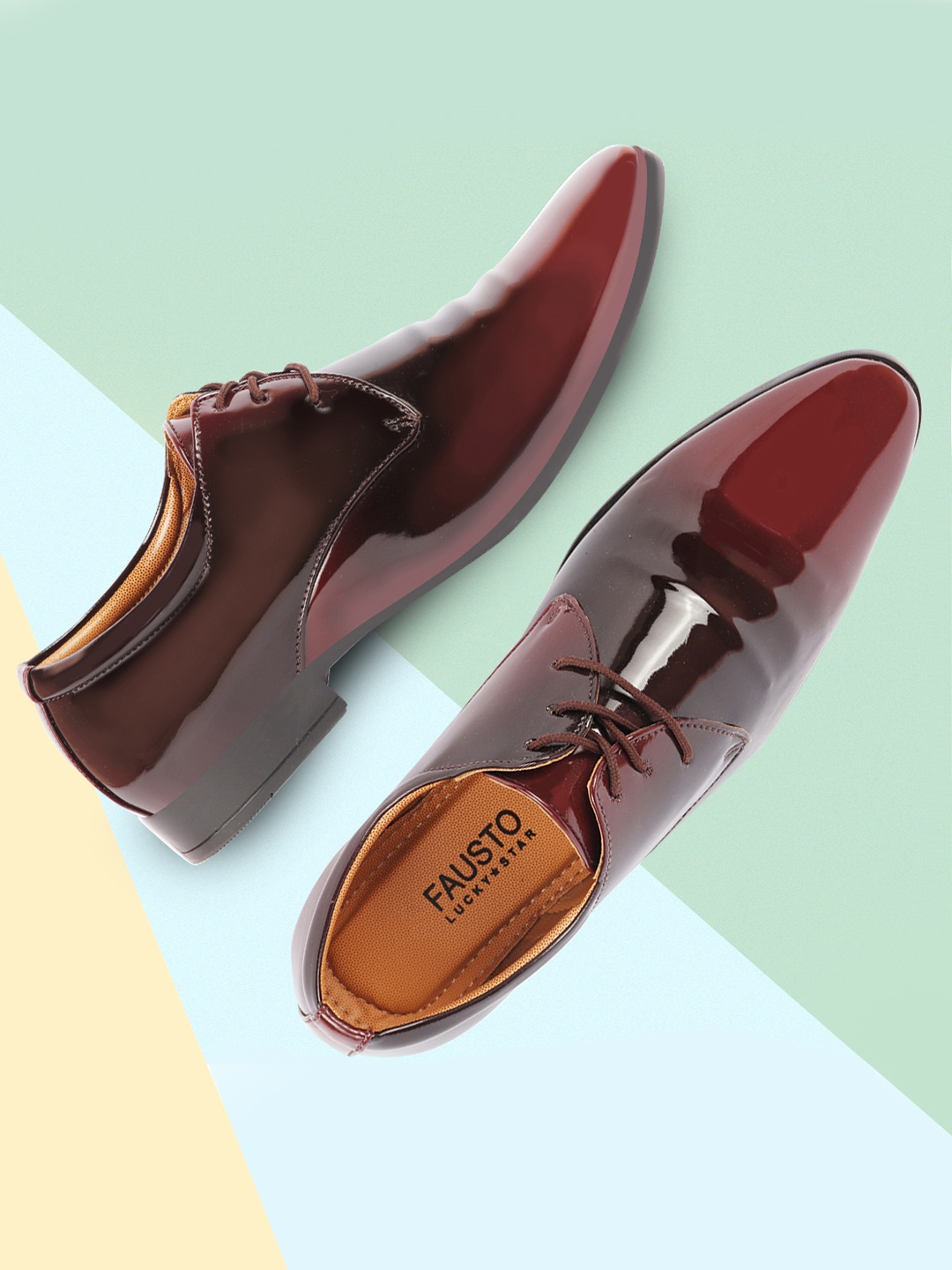 

FAUSTO Men Brown Lightweight Patent Leather Driving Shoes