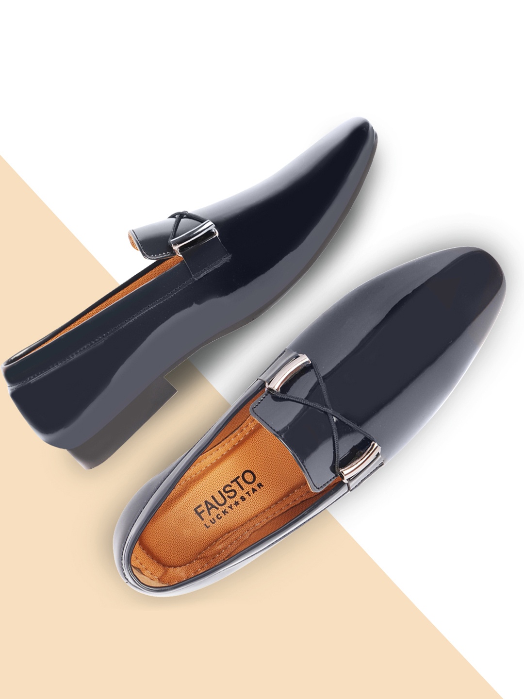 

FAUSTO Men Blue Lightweight Patent Leather Slip On Sneakers