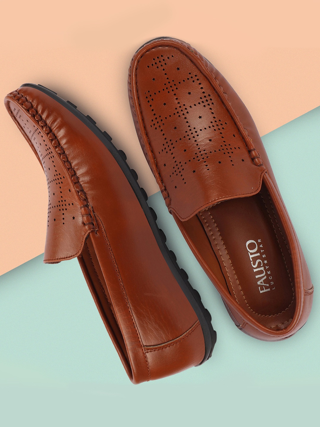 

FAUSTO Men Tan Perforations Loafers