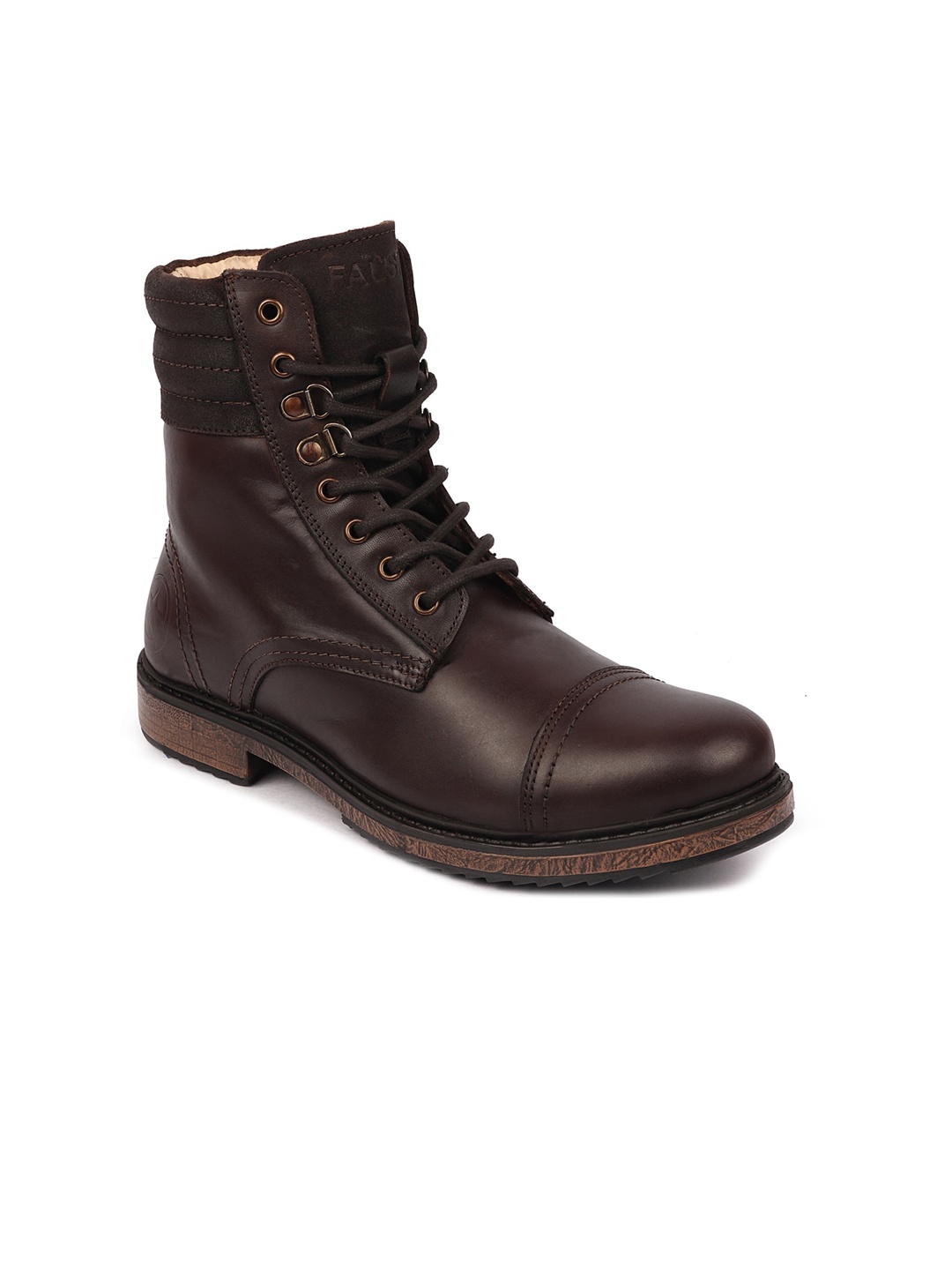 

FAUSTO Men Brown Solid Leather Heeled High -Top Biker Boots