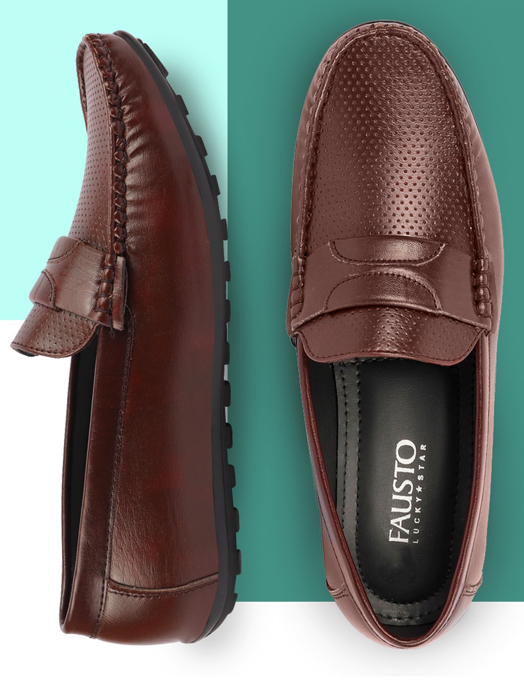 

FAUSTO Men Brown Solid PU Loafers