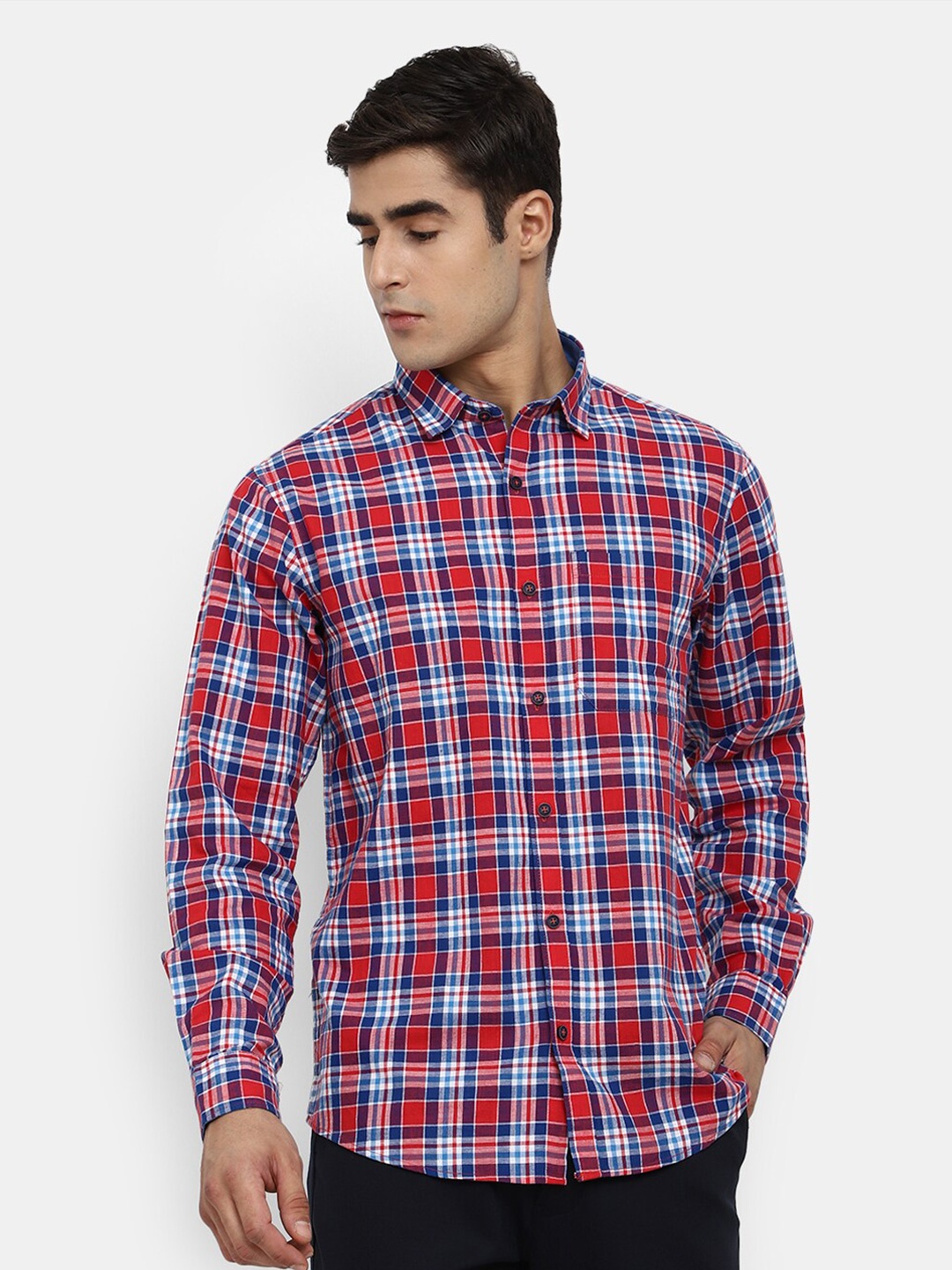 

V-Mart Men Blue Tartan Checks Checked Casual Shirt