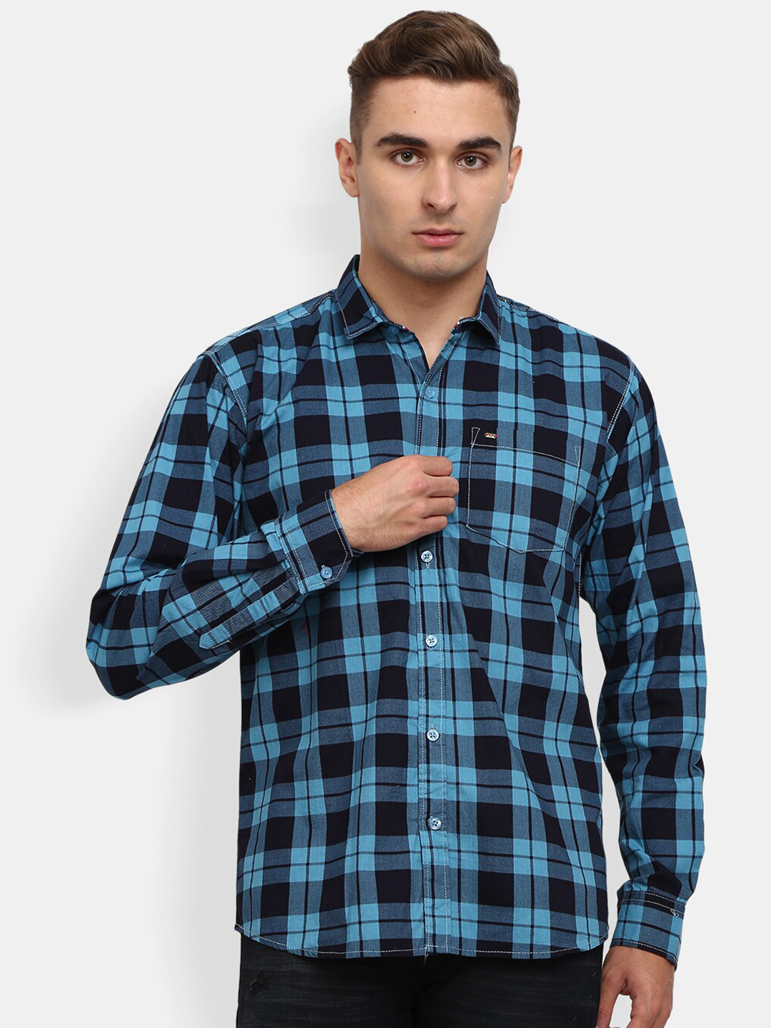 

V-Mart Men Blue Tartan Checks Cotton Casual Shirt