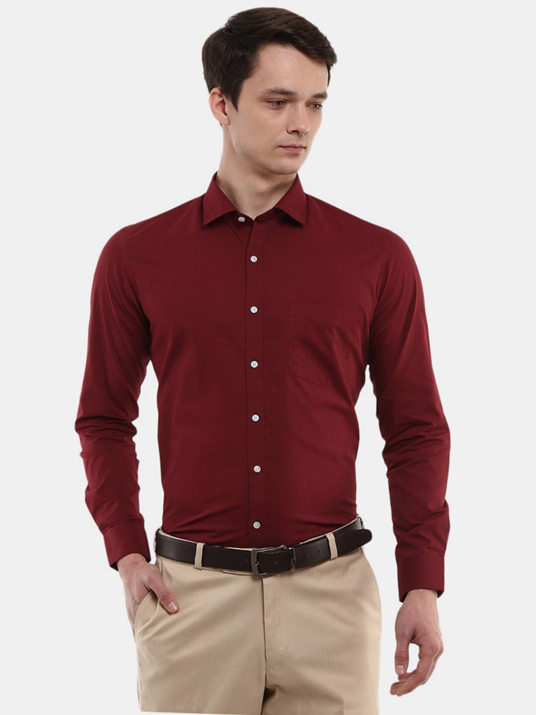 

J White by Vmart Men Maroon Spread Collar Formal Shirt