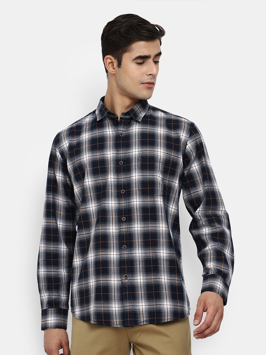 

V-Mart Men Navy Blue Tartan Checks Checked Casual Shirt