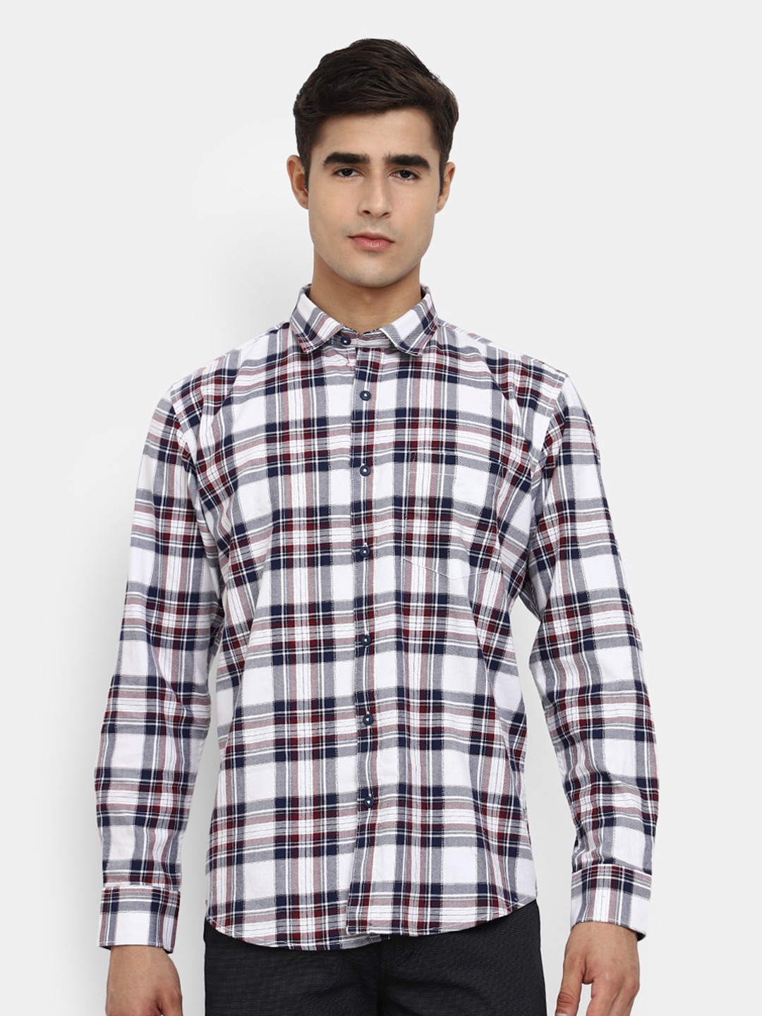 

V-Mart Men White Tartan Checks Checked Casual Shirt